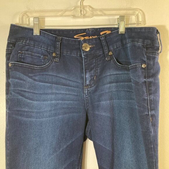 Womens Seven 7 Cropped Capri Jeans Pants Dark Blue 12 Cotton Polyester Spandex - Picture 3 of 8